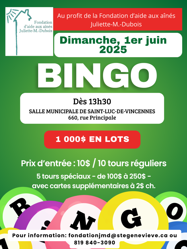 BINGO de la Fondation d'aide aux aînés Juliette-M.-Dubois